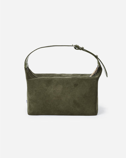 Elegant Box-Shaped Suede Bag with Adjustable Leather Handle