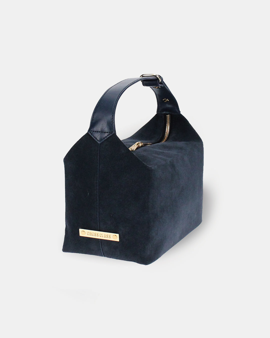 Elegant Box-Shaped Suede Bag with Adjustable Leather Handle