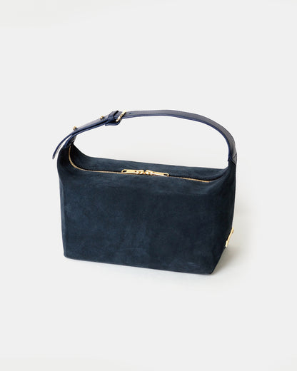 Elegant Box-Shaped Suede Bag with Adjustable Leather Handle