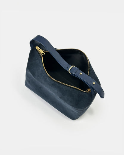 Elegant Box-Shaped Suede Bag with Adjustable Leather Handle