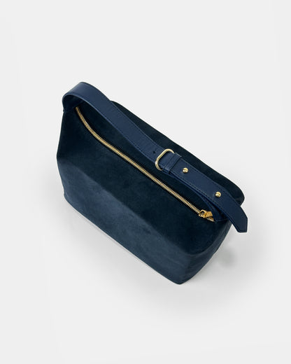 Elegant Box-Shaped Suede Bag with Adjustable Leather Handle