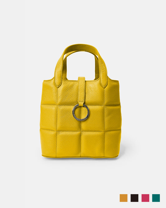 Cross Quilted Box-Shaped Tote Bag