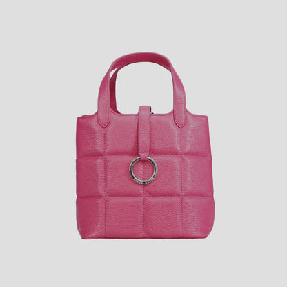 Cross Quilted Box-Shaped Tote Bag